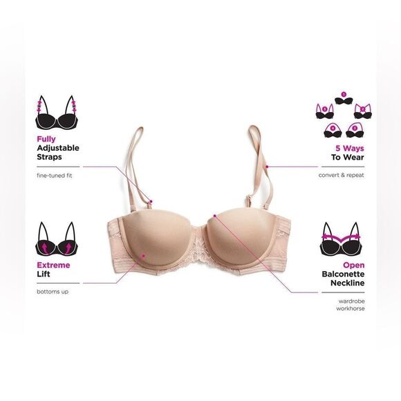 Maidenform NWT Multiway Push-Up Strapless Bra in Black Size 40DD - Picture 7 of 8